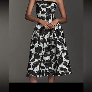 NWT Anthropologie Maeve drop-waist jacquard black white floral midi dress MP